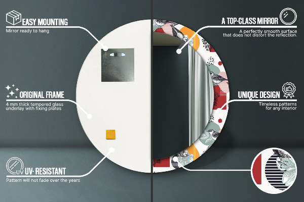 Runder spiegel bedrucktem rahmen Abstraktion mit Vögeln