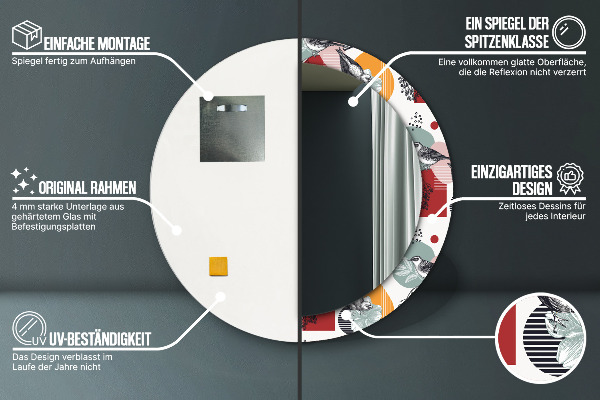 Runder spiegel bedrucktem rahmen Abstraktion mit Vögeln