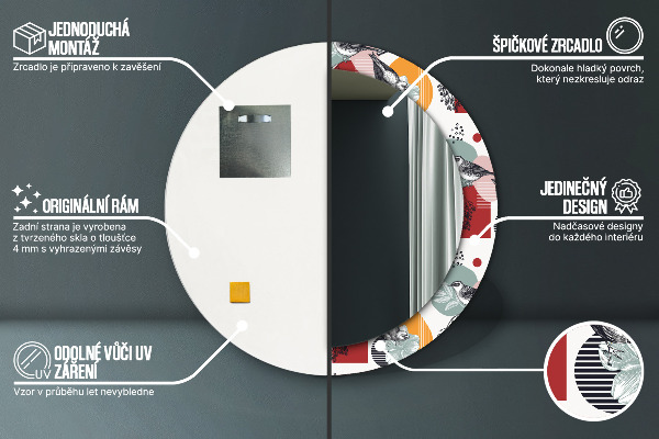 Runder spiegel bedrucktem rahmen Abstraktion mit Vögeln