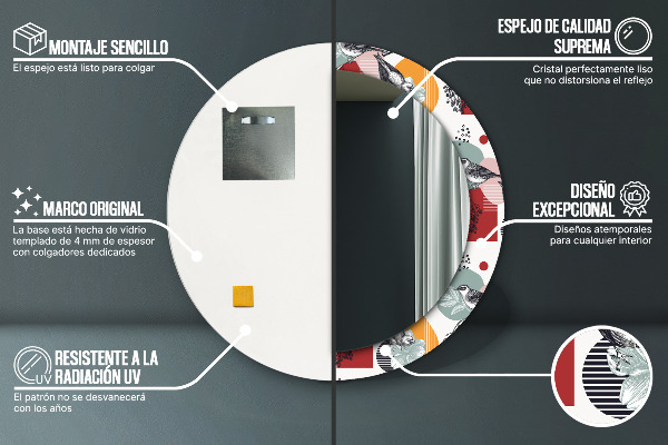 Runder spiegel bedrucktem rahmen Abstraktion mit Vögeln