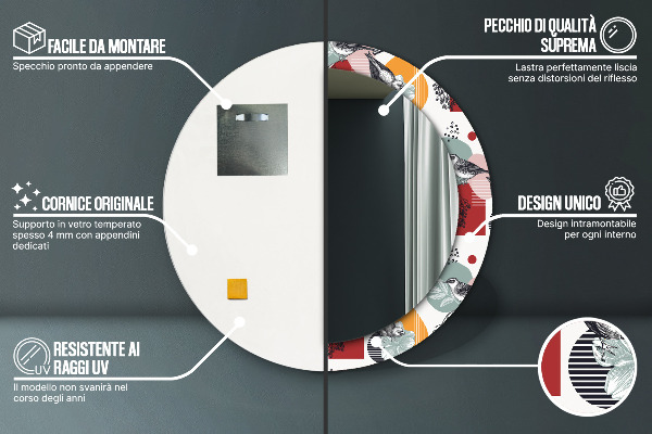 Runder spiegel bedrucktem rahmen Abstraktion mit Vögeln