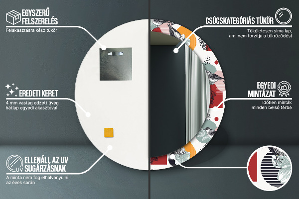 Runder spiegel bedrucktem rahmen Abstraktion mit Vögeln