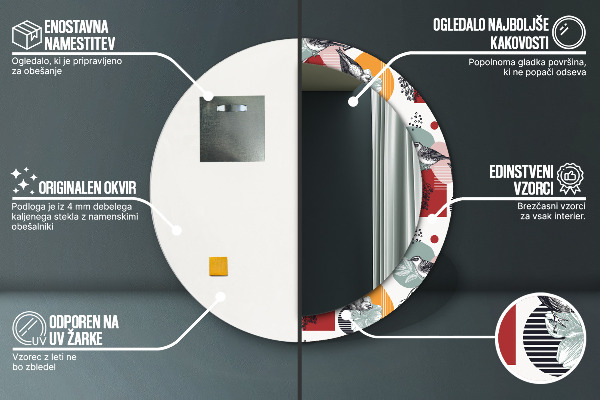 Runder spiegel bedrucktem rahmen Abstraktion mit Vögeln