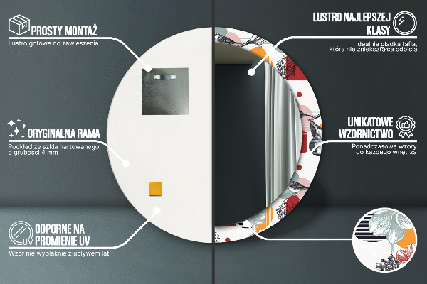 Runder spiegel bedrucktem rahmen Abstraktion mit Vögeln