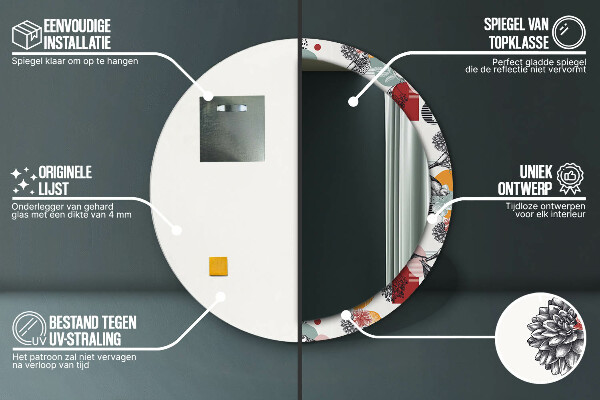 Runder spiegel bedrucktem rahmen Abstraktion mit Vögeln