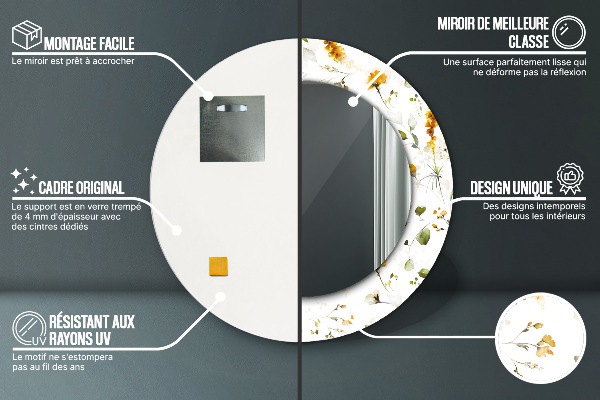 Runder spiegel mit dekorativem aufdruck Feldblumen