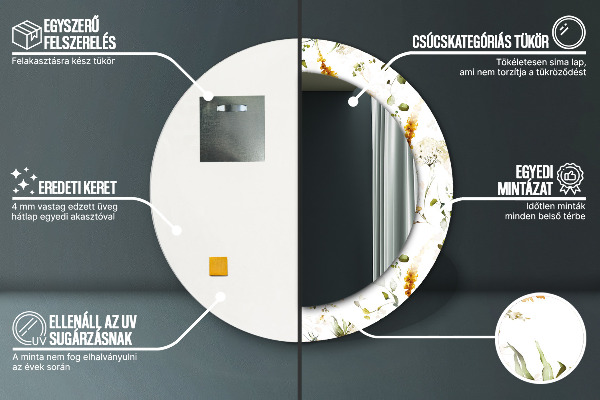 Runder spiegel mit dekorativem aufdruck Feldblumen