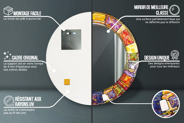Runder spiegel mit dekorativem aufdruck Farbenfrohes Glasfenster