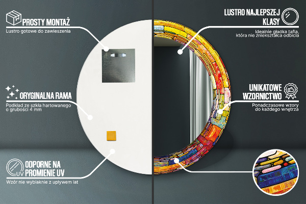 Runder spiegel mit dekorativem aufdruck Farbenfrohes Glasfenster