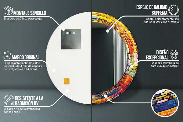 Runder spiegel mit dekorativem aufdruck Farbenfrohes Glasfenster