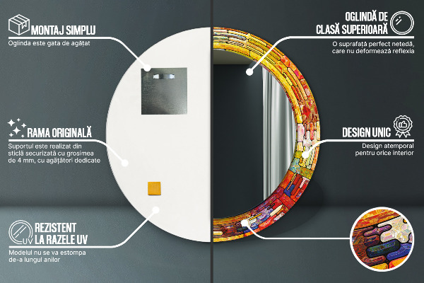 Runder spiegel mit dekorativem aufdruck Farbenfrohes Glasfenster