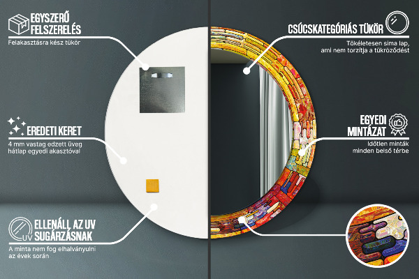 Runder spiegel mit dekorativem aufdruck Farbenfrohes Glasfenster
