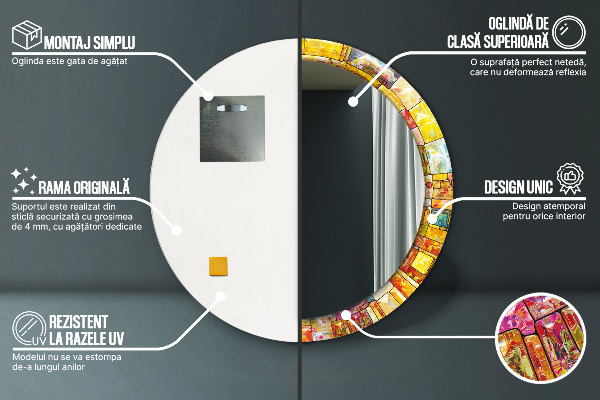 Runder spiegel mit dekorativem aufdruck Farbenfrohes Glasfenster