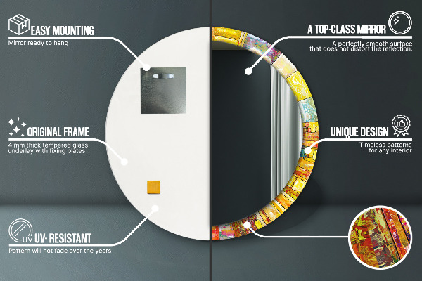 Runder spiegel mit dekorativem aufdruck Farbenfrohes Glasfenster