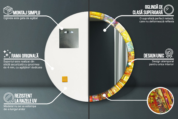 Runder spiegel mit dekorativem aufdruck Farbenfrohes Glasfenster