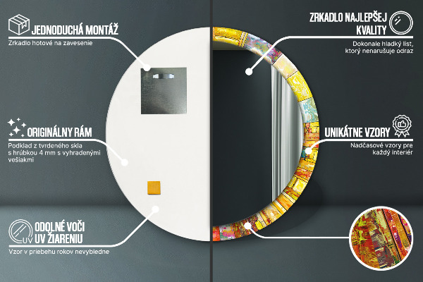 Runder spiegel mit dekorativem aufdruck Farbenfrohes Glasfenster