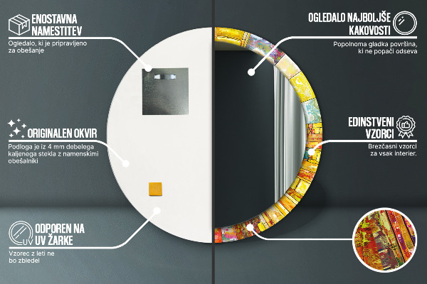 Runder spiegel mit dekorativem aufdruck Farbenfrohes Glasfenster