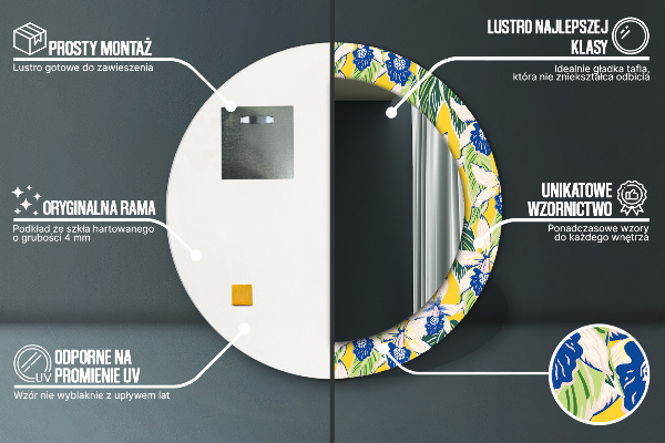 Runder spiegel aufdruck Blaue und gelbe Orchideen