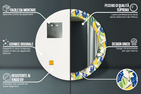 Runder spiegel aufdruck Blaue und gelbe Orchideen