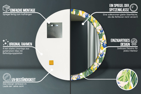 Runder spiegel aufdruck Blaue und gelbe Orchideen