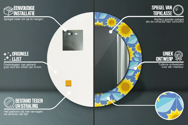 Runder spiegel mit dekoration Geometrische Sonnenblumen