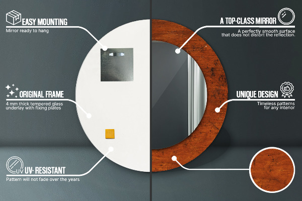 Runder spiegel bedrucktem rahmen Naturholz