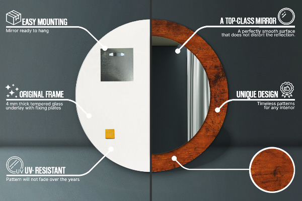 Runder spiegel bedrucktem rahmen Naturholz