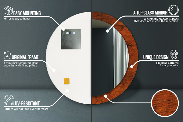 Runder spiegel bedrucktem rahmen Naturholz