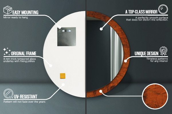 Runder spiegel bedrucktem rahmen Naturholz