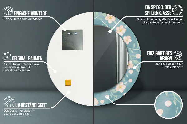 Runder spiegel aufdruck Blumenmuster