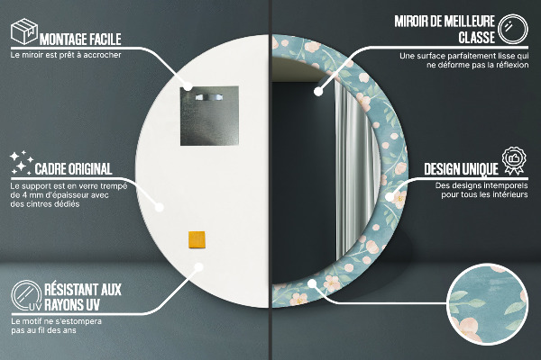 Runder spiegel aufdruck Blumenmuster