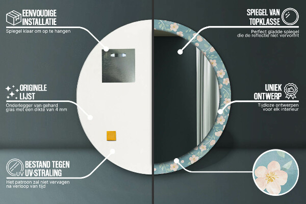 Runder spiegel aufdruck Blumenmuster