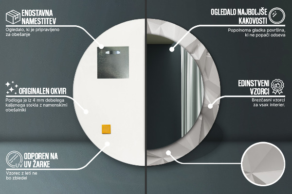 Runder spiegel bedrucktem rahmen Zusammenfassung weißer Kristall