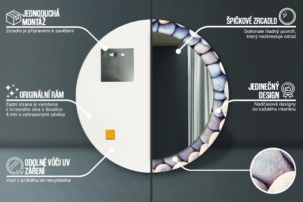 Runder spiegel bedrucktem rahmen Meeressteine ​​Rad