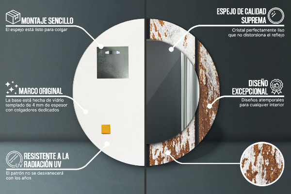 Runder spiegel mit dekoration Dunkles Vintage-Holz