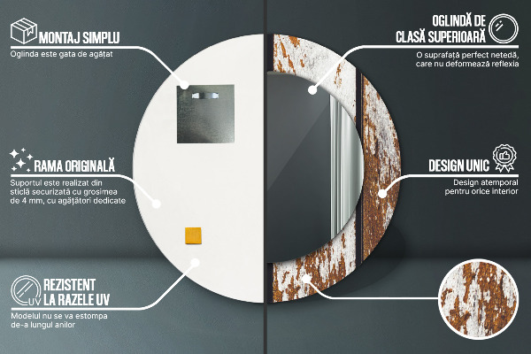 Runder spiegel mit dekoration Dunkles Vintage-Holz