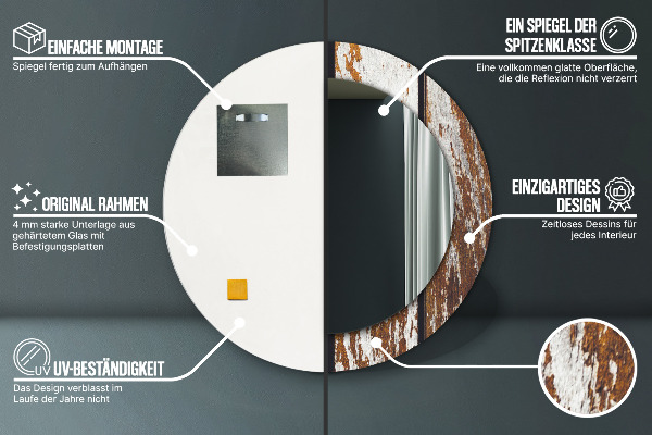 Runder spiegel mit dekoration Dunkles Vintage-Holz