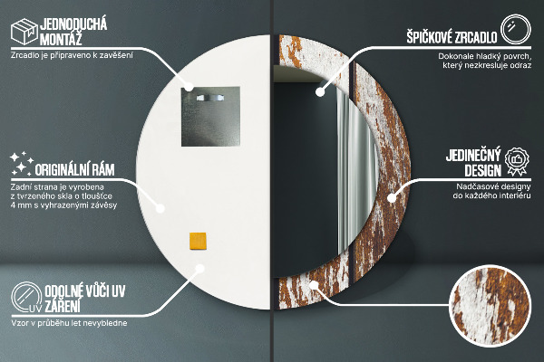 Runder spiegel mit dekoration Dunkles Vintage-Holz