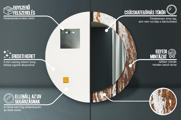 Runder spiegel mit dekoration Dunkles Vintage-Holz