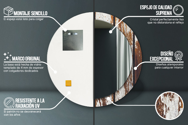 Runder spiegel mit dekoration Dunkles Vintage-Holz