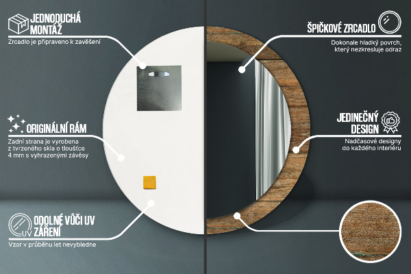 Runder spiegel mit dekoration Altes Holz