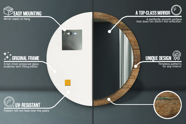 Runder spiegel mit dekoration Altes Holz