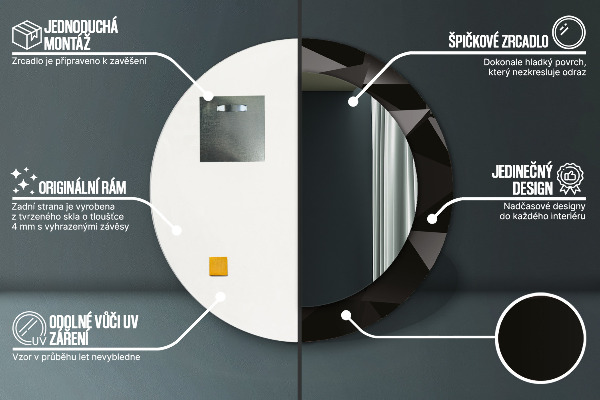 Runder spiegel bedrucktem rahmen Zusammenfassung Schwarz