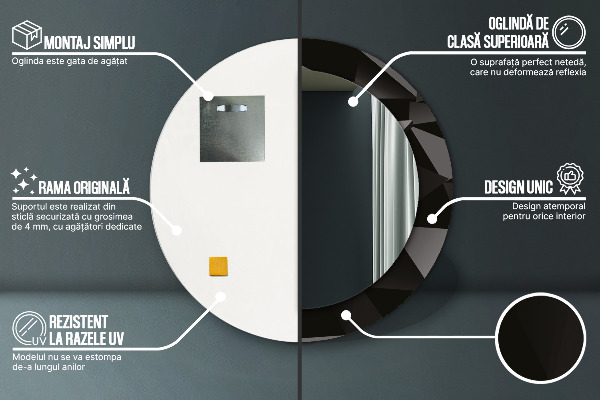 Runder spiegel bedrucktem rahmen Zusammenfassung Schwarz