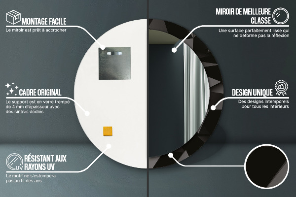 Runder spiegel bedrucktem rahmen Zusammenfassung Schwarz