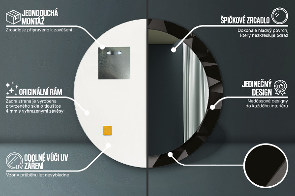 Runder spiegel bedrucktem rahmen Zusammenfassung Schwarz