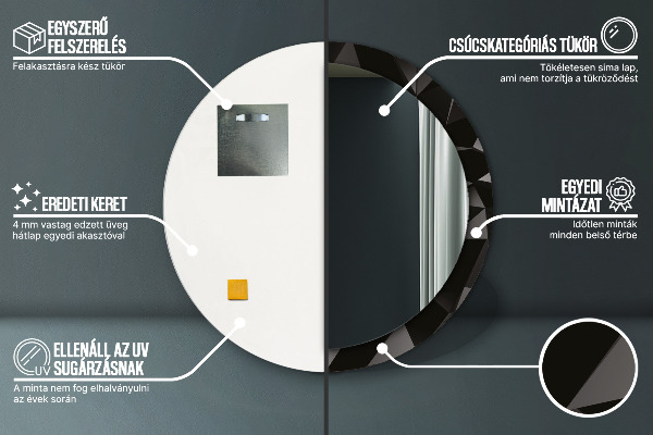 Runder spiegel bedrucktem rahmen Zusammenfassung Schwarz