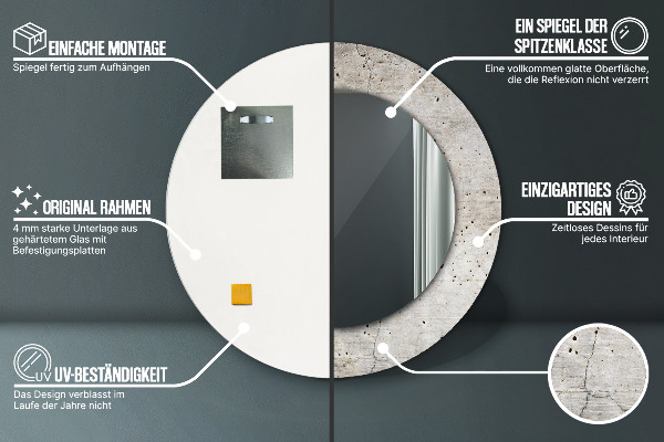 Runder spiegel bedrucktem rahmen Grauer Beton