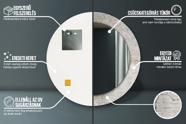 Runder spiegel bedrucktem rahmen Grauer Beton