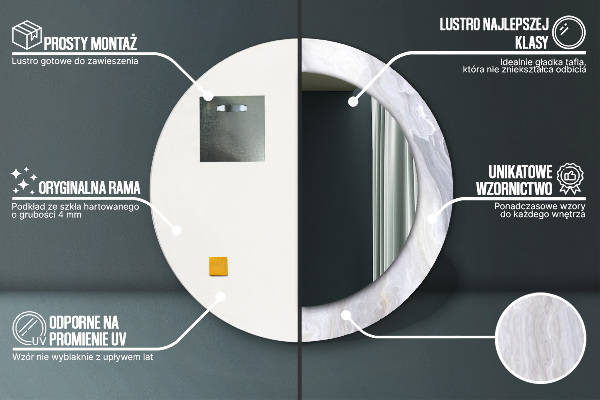 Runder spiegel bedrucktem rahmen Abstrakter Marmor